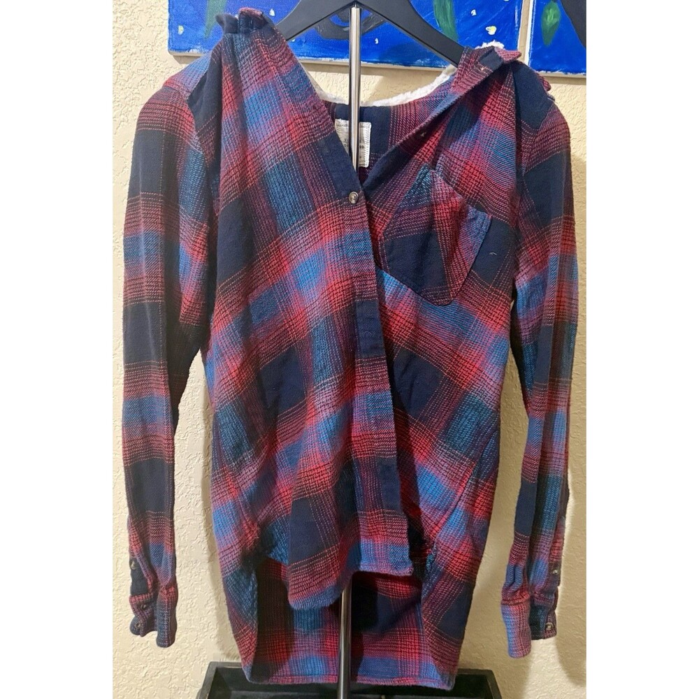 american eagle Size Medium vintage boyfriend sherpa Lined hooded plaid shirt